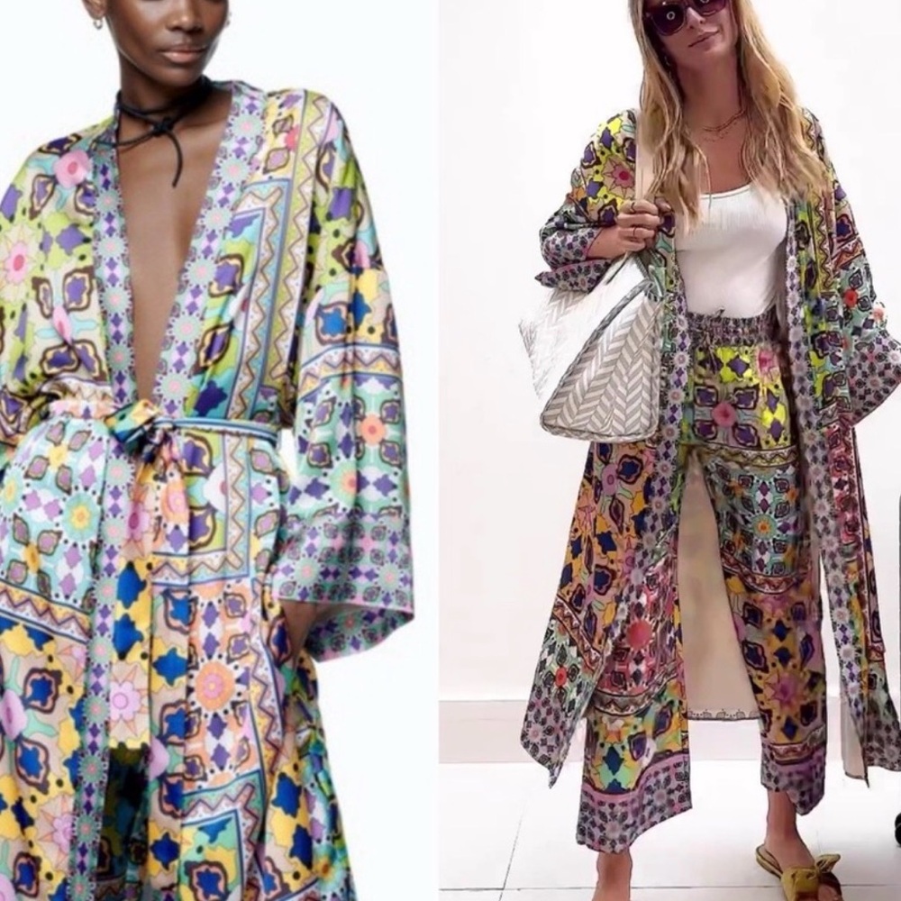Zara Colorful Geometric Women's Wrap Kimono - Picture 3 of 8